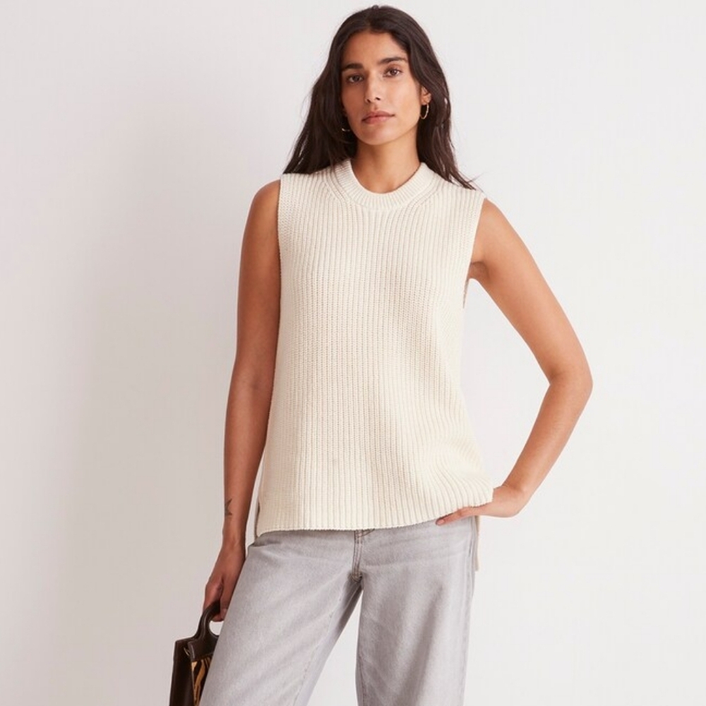 Madewell Chunky Ribbed Long Cotton Sweater Tank Women's Sz XXS NWT‎ Cream